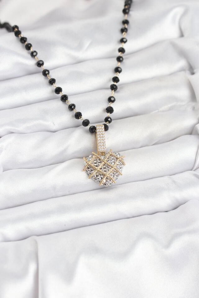 316L Çelik Zincir Kristal Boncuklu Kalpli Kadın Kolye