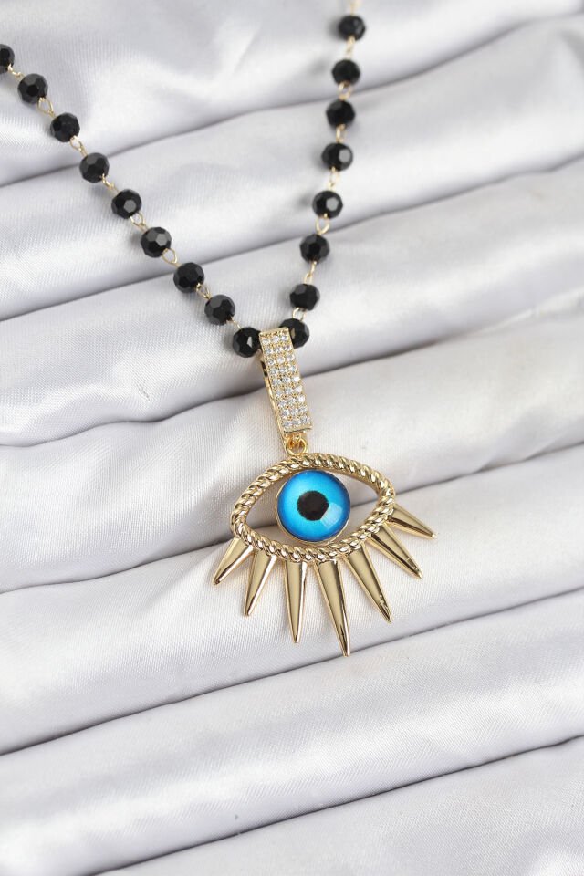 316L Çelik Zincir Kristal Boncuklu Göz Model Kadın Kolye