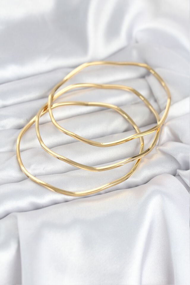 316L Çelik Gold Renk 65 mm Ajda Zikzak Model 3lü Kadın Bileklik