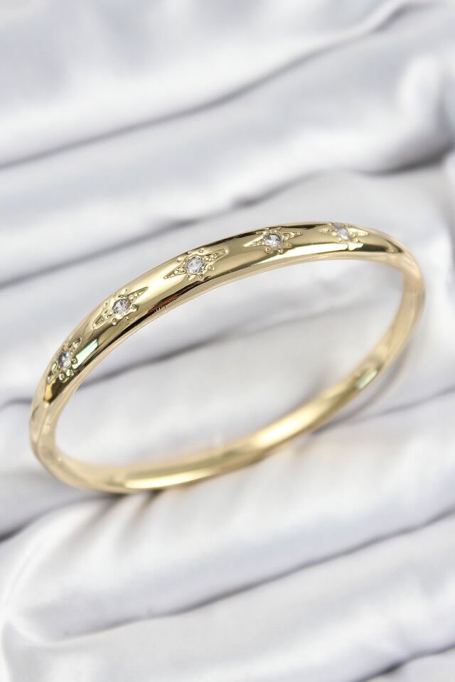 Pirinç Zirkon Taşlı Kutup Yıldızı Model Gold Renk Kadın Kelepçe