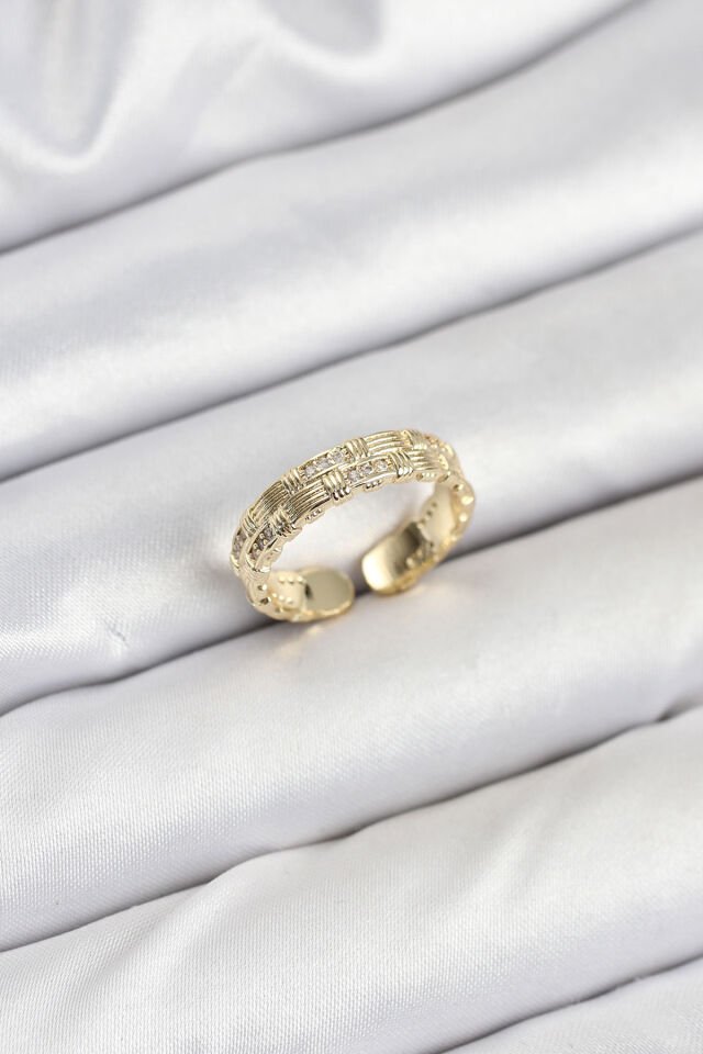 Pirinç Gold Renk Zirkon Taşlı Sırım Kadın Yüzük