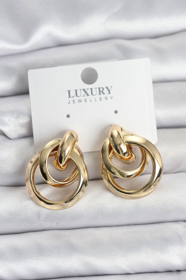 Gold Renk Halka Model Pirinç Kadın Küpe