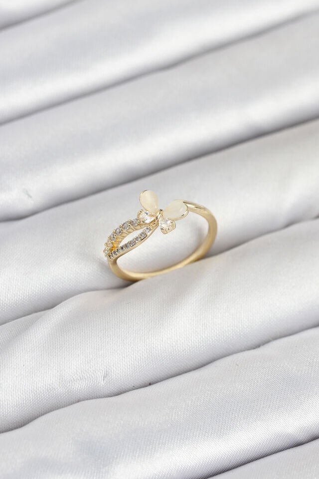 Pirinç Gold Renk Kelebek Zirkon Taşlı Kadın Yüzük