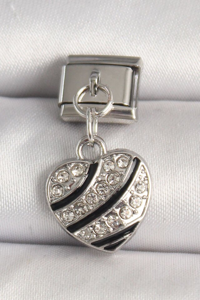 316L Çelik Gümüş Renk Zirkon Taşlı Kalp Model Nomination Charm