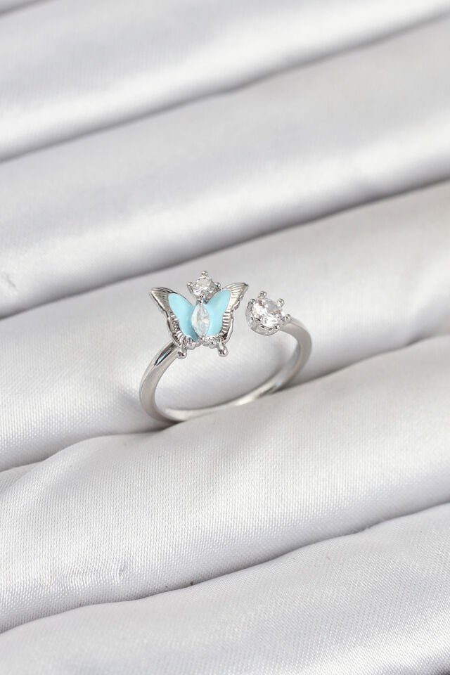 Pirinç Gümüş Renk Kelebek Model Kadın Yüzük