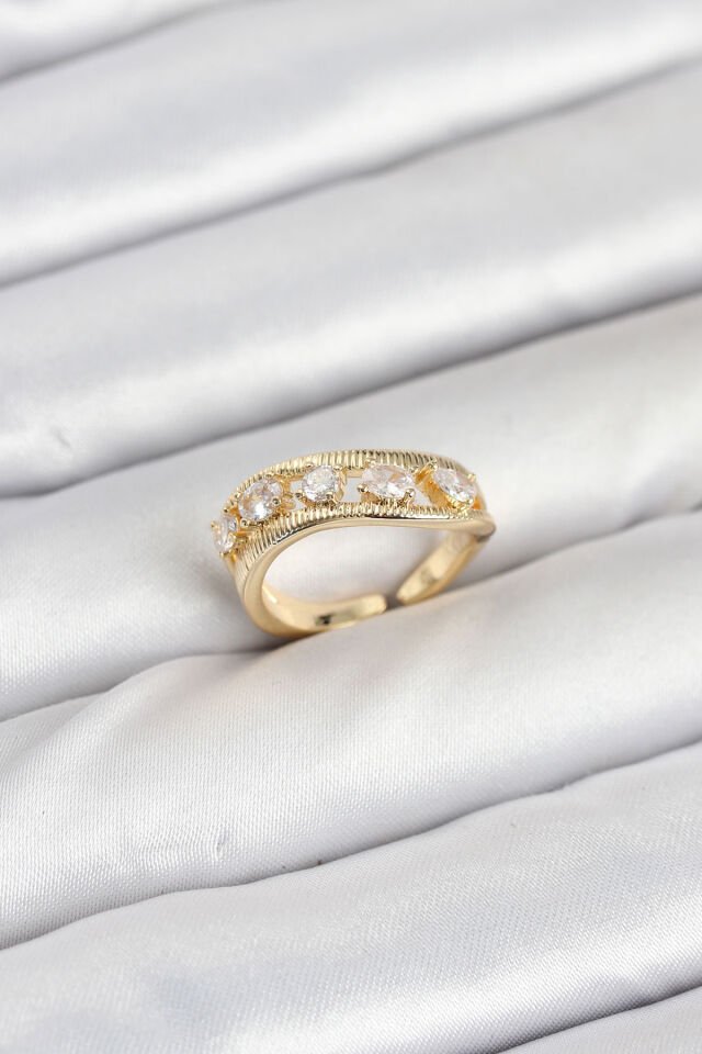 Pirinç Gold Renk Zirkon Taşlı Kadın Yüzük