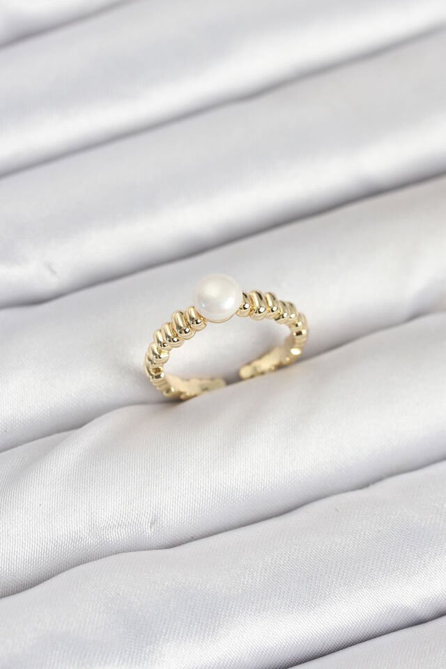 Pirinç Gold Renk Göbek İnci Model Kadın Yüzük