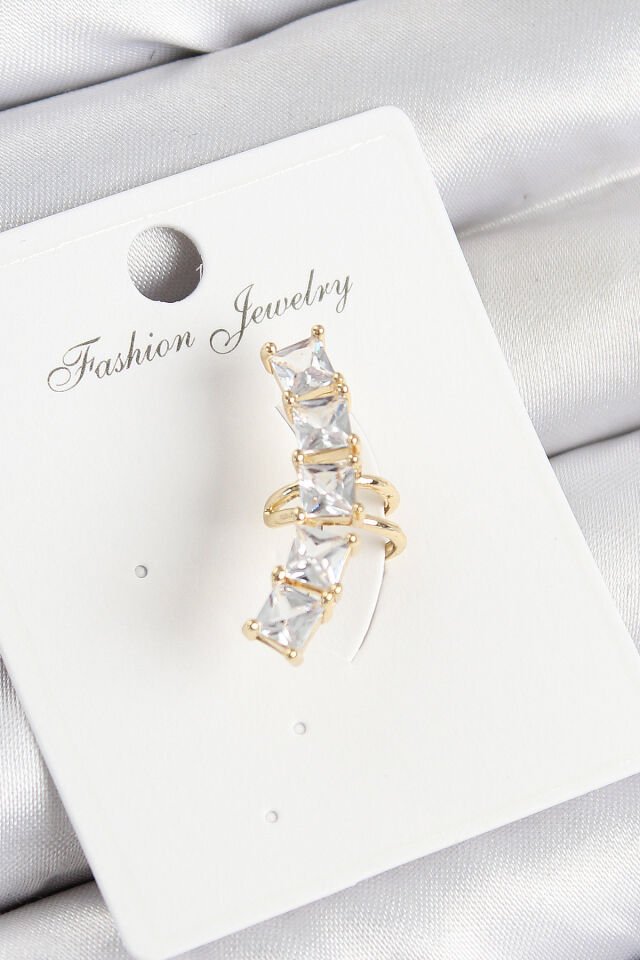 Pirinç Zirkon Taşlı Model Gold Renk Sağ Kıkırdak Küpe