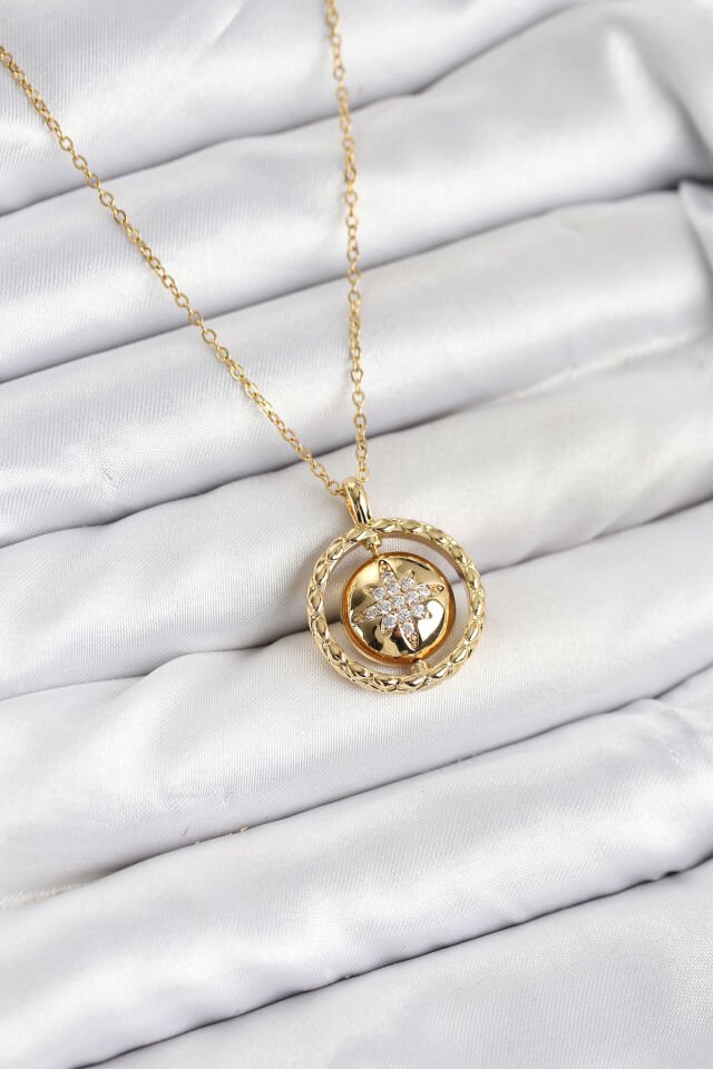 316L Çelik Zincir Gold Renk Kutup Yıldızı Model Kadın Kolye