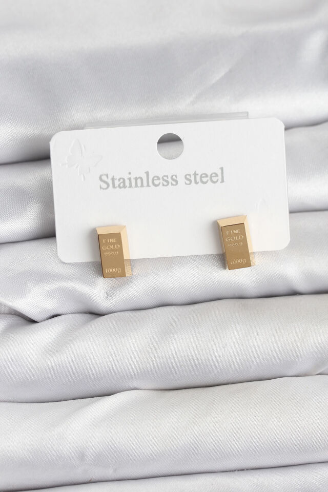 316L Çelik Gold Renk Külçe Altın Model Kadın Küpe